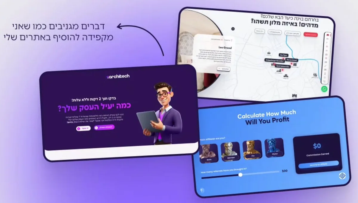 דברים מגניבים כמו שאני מקפידה להוסיף באתרים שלי: מפת מלונות אינטראקטיבית, שאלון ״כמה יעיל העסק שלך?״ ומחשבון רווחים