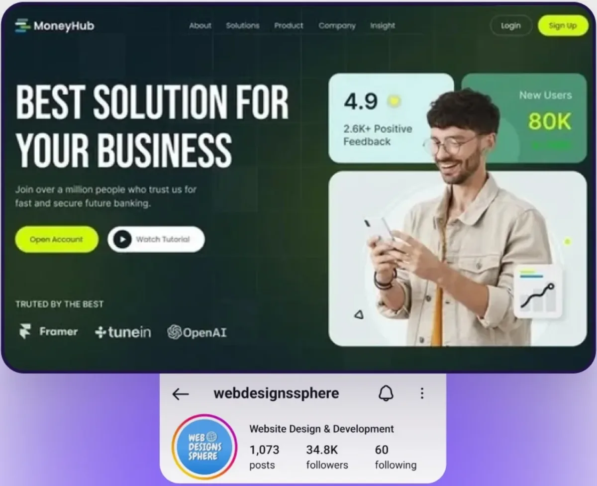 עיצוב מתוך החשבון webdesignssphere: אתר MoneyHub ירוק כהה