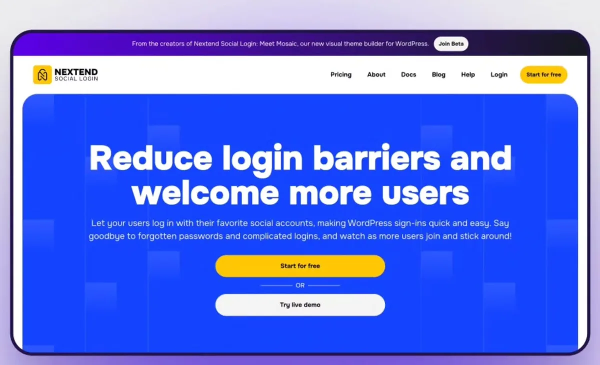 האתר של התוסף Nextend Social Login