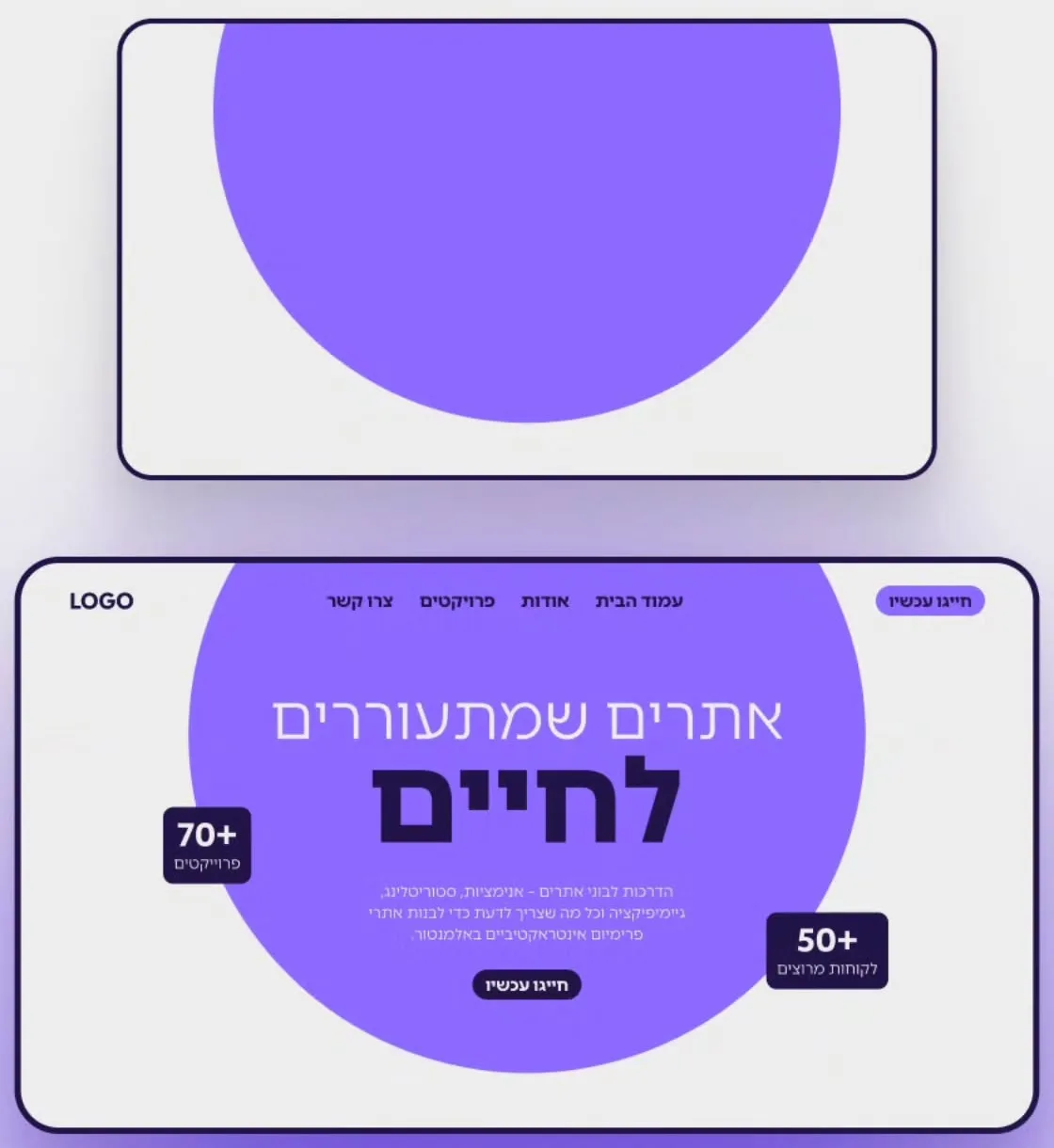 מבנה הכדור: עיגול גדול מאחורי הכותרת, ודוגמה למסך ראשי